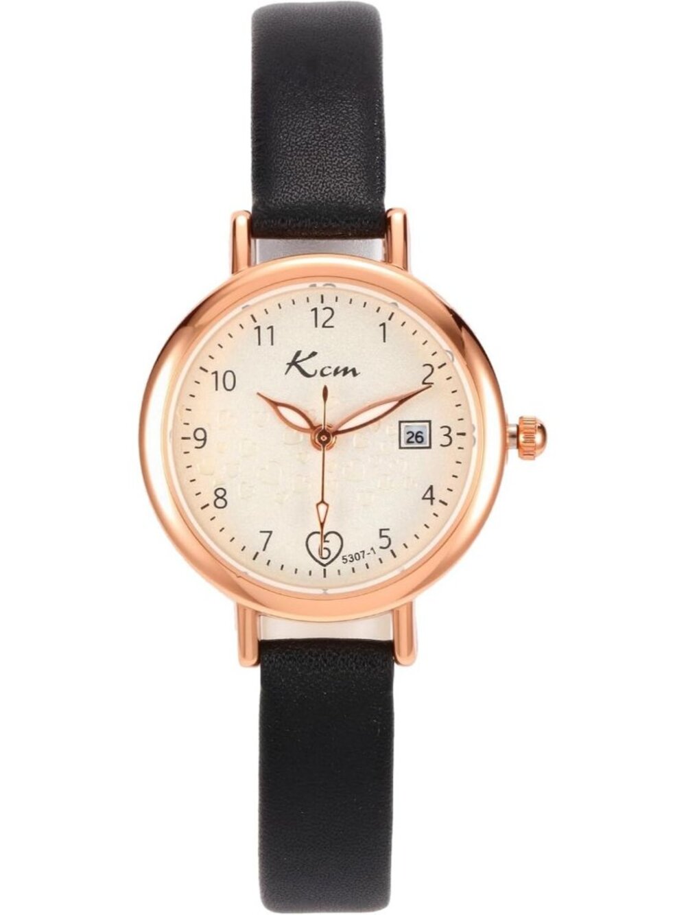 Women's Black Leather Strap Heart Dial Arabic Numerals Cute Dress Wrist Watches
